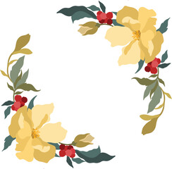 Botanical wreath with pink, yellow, and purple blooms, green foliage, and berry accents ideal for seasonal visuals, nature branding, or decorative digital content