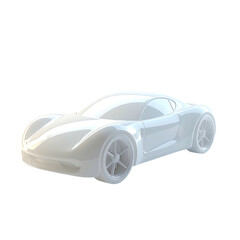 3D model of a light gray sports car.  Front view, smooth surface,  clean lines