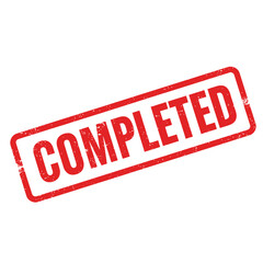 A red rubber stamp displaying the word completed on a white background