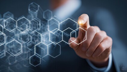 Businessman Interacting with Futuristic Network Design.