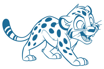 Cute Spotted Jaguar on White Background Cartoon Outline