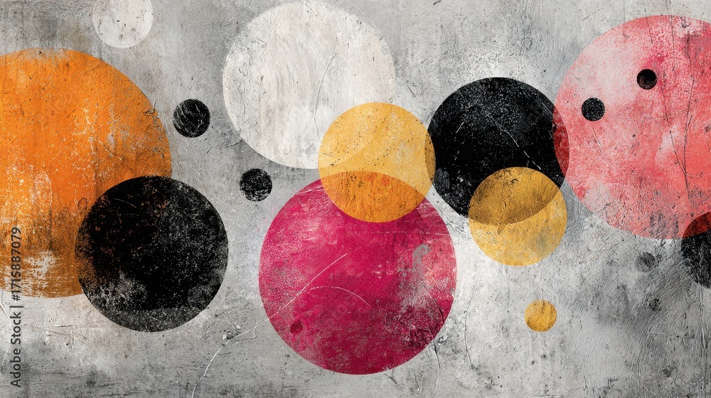 Poster vibrant abstract background featuring colorful circles and textures on a distressed surface for arti
