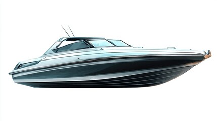 Sleek and Modern Speedboat with a Stylish Design Perfect for Relaxation and Adventure on the Water in a Bright and Clean Background