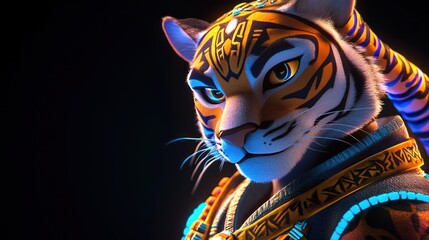 Anthropomorphic tiger warrior gazes intently