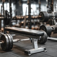Empty Gym Bench with Dumbbell in Modern Fitness Center