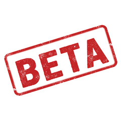 Red rubber stamp displaying the word beta on a white background