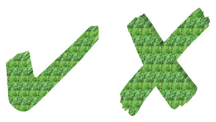 Green Grass Checkmark and Cross Symbols