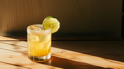 Cocktail alcoolisé avec du citron jaune et vert. Cocktail à base de fruits. Boisson rafraichissante dans un bar. Boire, fête, soirée. Pour conception et création graphique