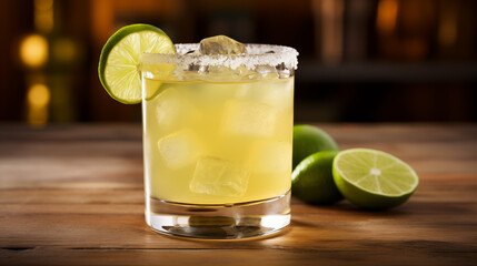 Cocktail alcoolisé avec du citron jaune et vert. Cocktail à base de fruits. Boisson rafraichissante dans un bar. Boire, fête, soirée. Pour conception et création graphique