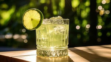 Cocktail alcoolisé avec du citron jaune et vert. Cocktail à base de fruits. Boisson rafraichissante dans un bar. Boire, fête, soirée. Pour conception et création graphique
