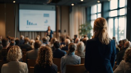 Audience engages in a presentation during a business conference in a modern venue