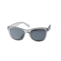 Clear, slightly gray-tinted, retro-style sunglasses