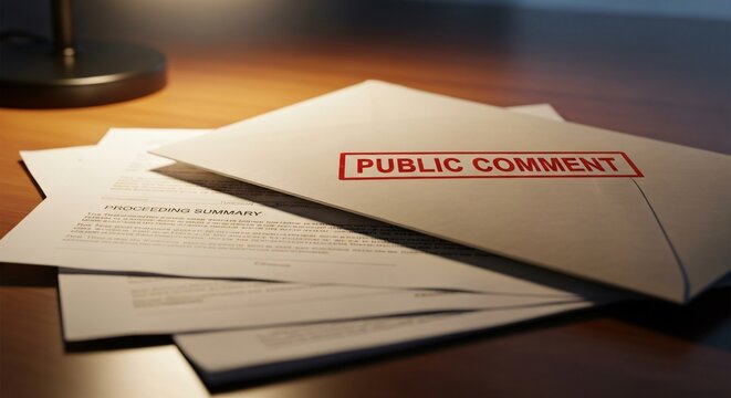 Public Comment Envelope on Desk with Proceeding Summary Documents.