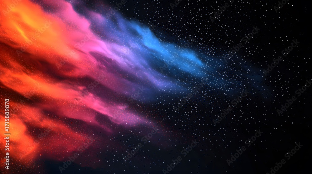 Poster image depicts a cosmic scene with fiery red-orange nebulas transitioning into cool blues against a b