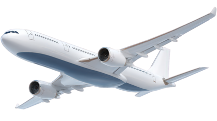 White Passenger Airplane in Flight Against Transparent Background
