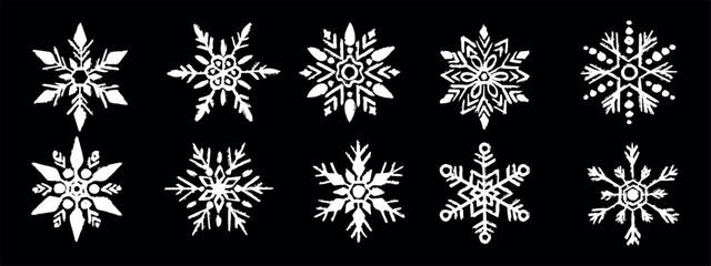 Snowflakes abstract hand drawn brush ink stroke. Vector simple snowflakes. 
