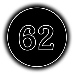 black and white round icon number 62