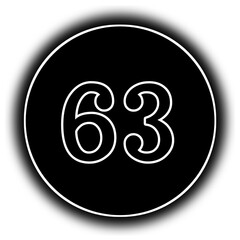 black and white round icon number 63