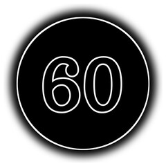 black and white round icon number 60