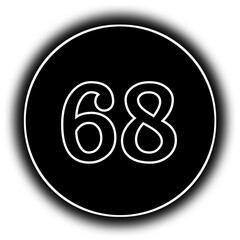 black and white round icon number 68