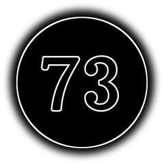 black and white round icon number 73