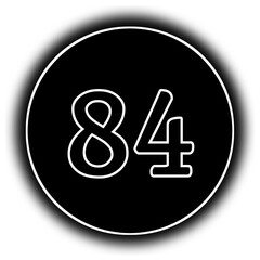 black and white round icon number 84