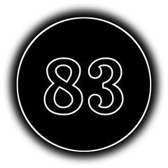black and white round icon number 83
