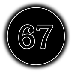 black and white round icon number 67