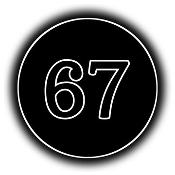 black and white round icon number 67