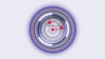 Animated futuristic digital dial gauge. 3 d render rotating technology hud interface speedometer dashboard circular progress bar sci fi u i element clock counter measurement innovation. - Powered by Adobe