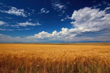 Obraz premium Vibrant Montana Sky Above Golden Wheat Fields: A Summer Landscape with Rural Charm