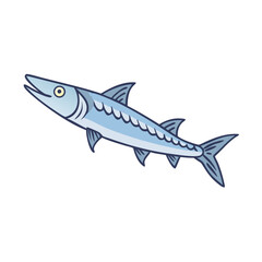 Naklejka premium Cartoon Illustration of a Barracuda Fish with Blue Scales Swimming Upward