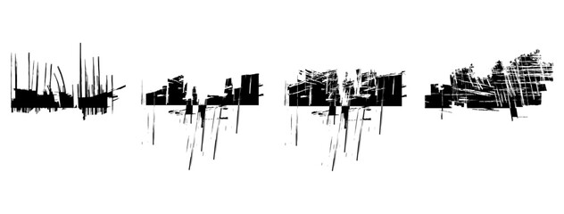 Fototapeta premium Abstract grunge artwork featuring bold black brush strokes on a clean white background. The design showcases messy, distressed, and modern textures that work well as overlays, wall art, posters.