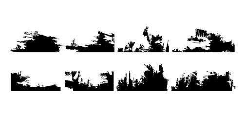 Collection of abstract black grunge brush headers and dividers with rough ink texture, perfect for banners, posters, and graphic design projects.