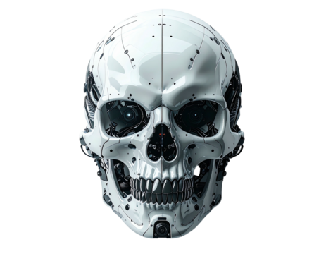 Futuristic white skull with intricate mechanical details - Powered by Adobe