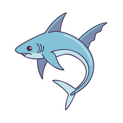 Obraz premium Cute cartoon shark swimming in the ocean, simple illustration for kids