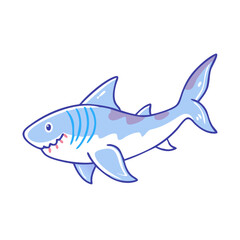 Fototapeta premium Cute cartoon shark swimming in the ocean, illustration with friendly features