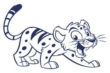 Playful Line Art Cartoon Leopard on White Background