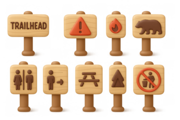 3d wooden trail signs collection for hiking and camping guidance
