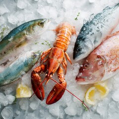 Fresh Seafood Arrangement with Lobster and Assorted Fish on Ice
