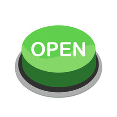 A simple green button with a shiny, three-dimensional appearance. The top is a light green with a highlight, and the sides are a darker green. The word 