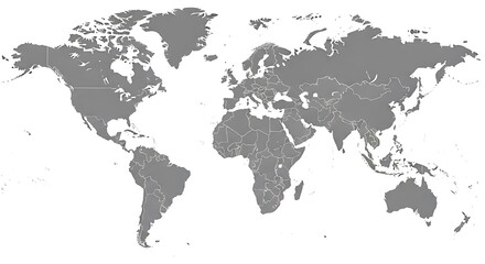 Fototapeta premium Gray World Map Illustration Showing Continents and Countries for Educational and Geographic Use