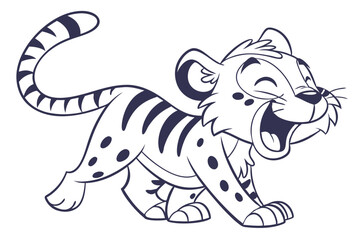 Playful Tiger Cub with Cartoon Style on White Background