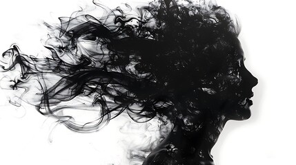 Fototapeta premium Abstract Silhouette of a Woman Dissolving into Smoke