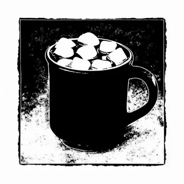 Abstract high contrast hot chocolate mug with marshmallows on a textured background