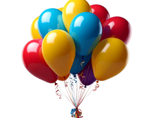  Colorful Party Balloons Cluster with Ribbons Isolated on Transparent Background PNG