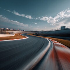 Dynamic Racing Track Curve Under Dramatic Sky and Motion Blur