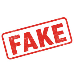 A red stamp displaying the word fake in bold capital letters