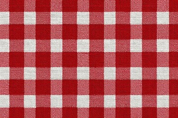 High-resolution close-up of red and white checkered gingham fabric texture for backgrounds, textiles, and design projects, perfect for picnic tablecloths, upholstery, and rustic decor inspiration