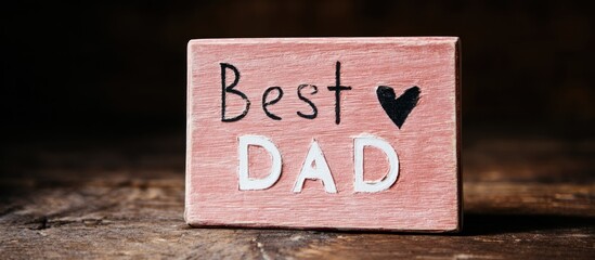 Best Dad" message on painted wooden block sitting on aged wooden surface